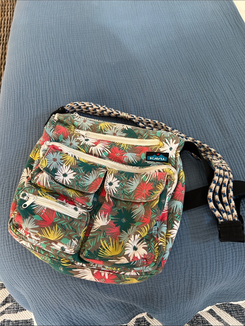 Kavu Floral Green Red Yellow Cream Crossbody Bag